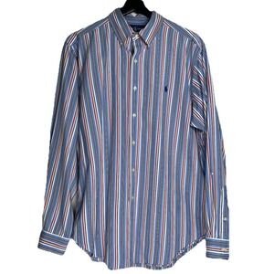 Ralph Lauren Mens Classic Fit Striped Button Down Shirt Blue Red White Large